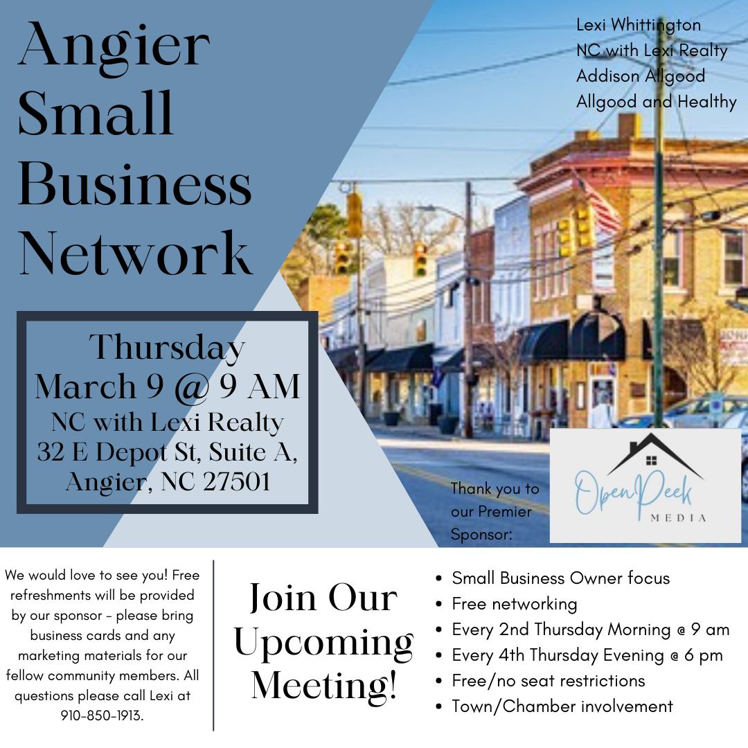 Angier Small Business Network (ASBN) Meeting Angier Chamber of Commerce